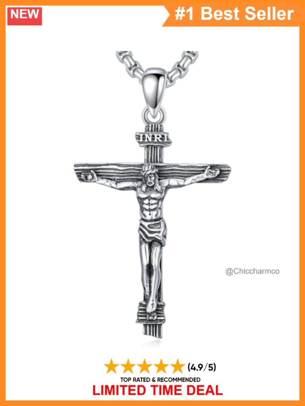925 Sterling Silver Crucifix Cross Pendant Necklace Stainless Steel Chain